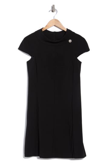 Eliza J Mock Neck Cap Sleeve A-line Dress In Black