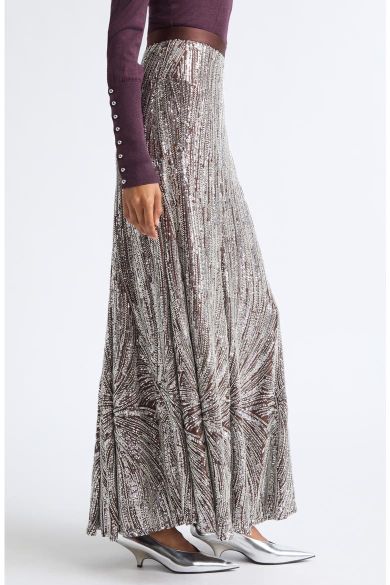Beaded Long Fluid Skirt, Alternate, color, SILVER / BROWN