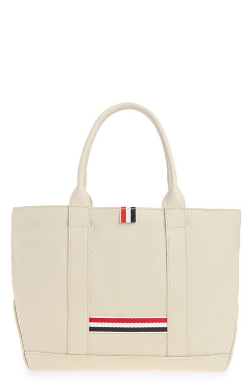 Thom Browne Small Tool Pebbled Leather Tote In White