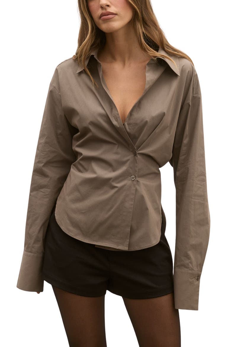 Tilda Pleated Long Sleeve Cotton Blend Shirt, Main, color, ASH