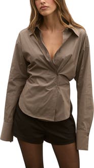 Bayse Tilda Pleated Long Sleeve Cotton Blend Shirt