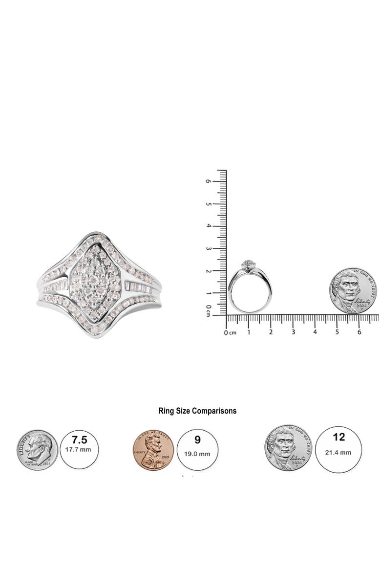 14K White Gold 3/4 Cttw Round and Baguette cut Diamond Cluster Ring, Alternate, color, White Gold