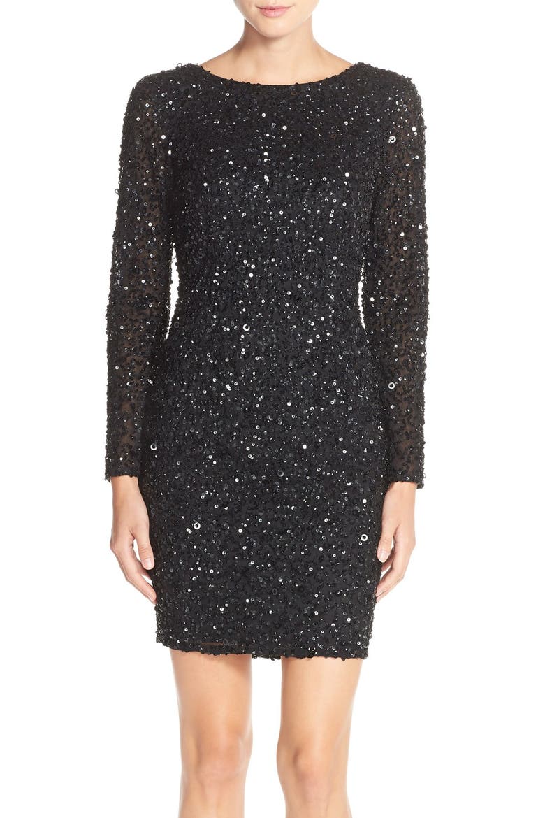 Embellished Scoop Back Cocktail Dress, Main, color, BLACK