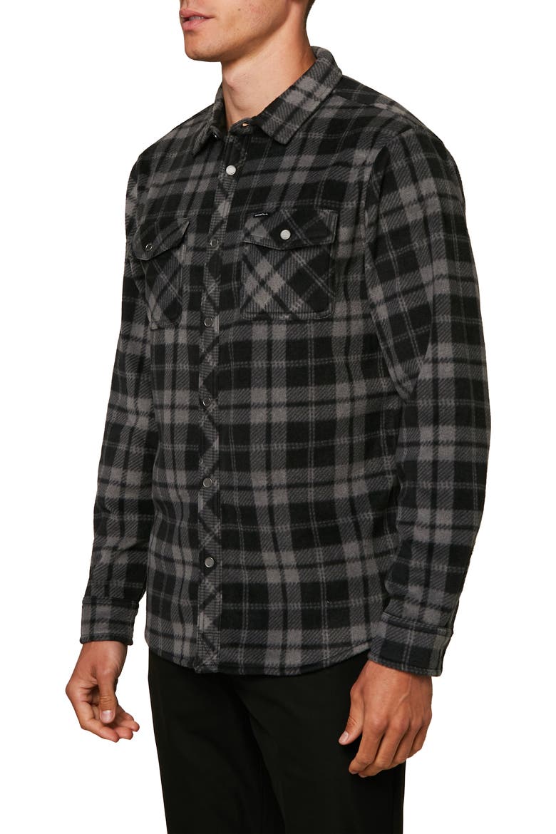 Glacier Plaid Snap-Up Fleece Shirt Jacket, Alternate, color, BLACK