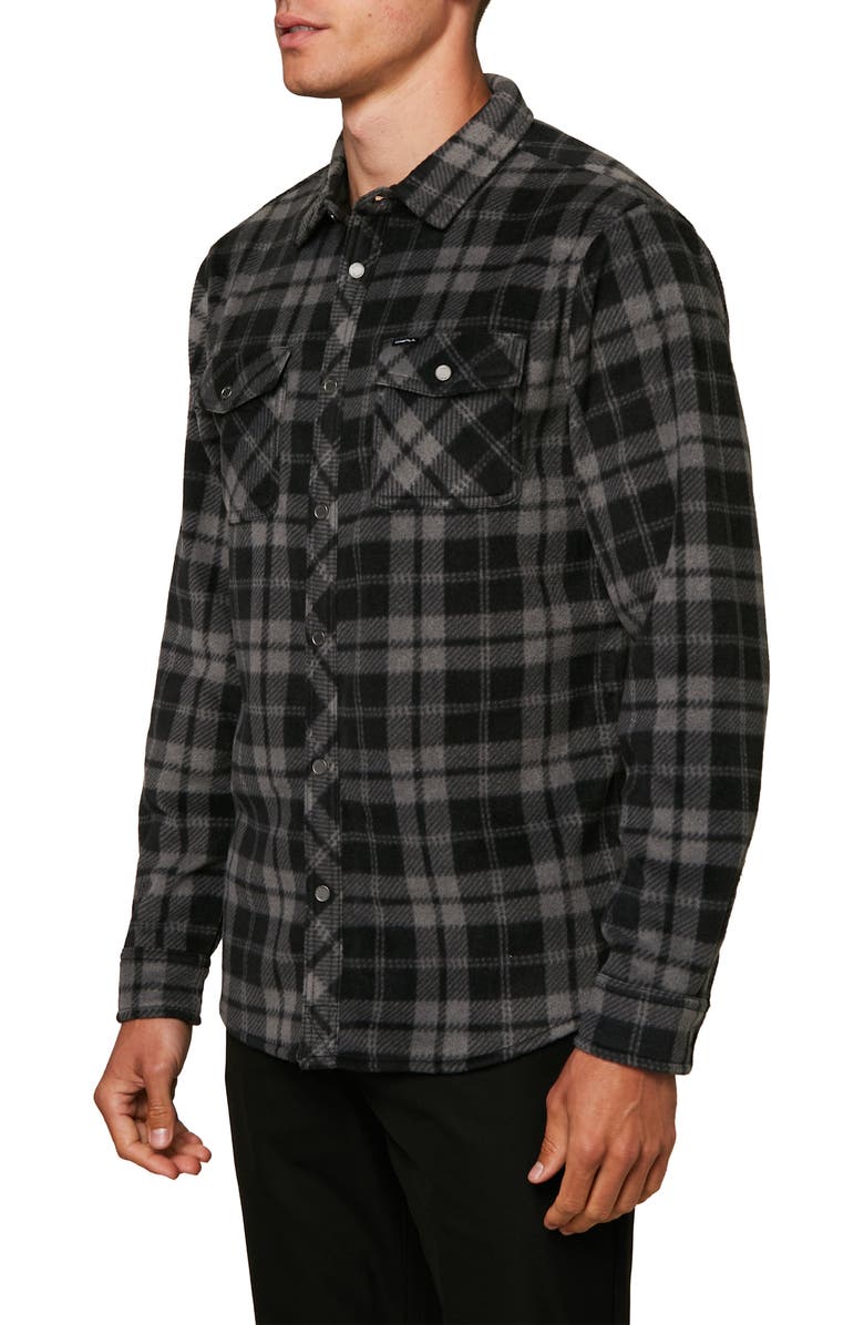 O'Neill Glacier Plaid Snap-Up Fleece Shirt Jacket, Alternate, color, 