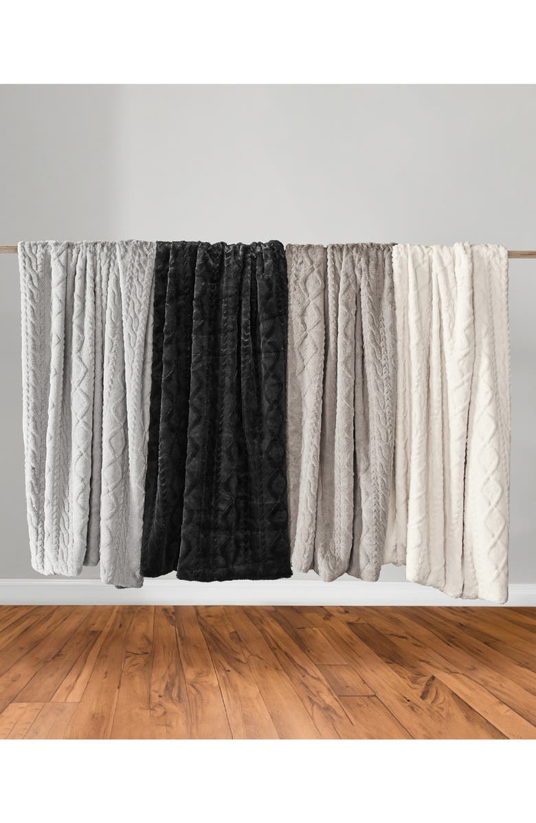 Lucky Brand Cable Knit Faux Fur Throw, Alternate, color, 