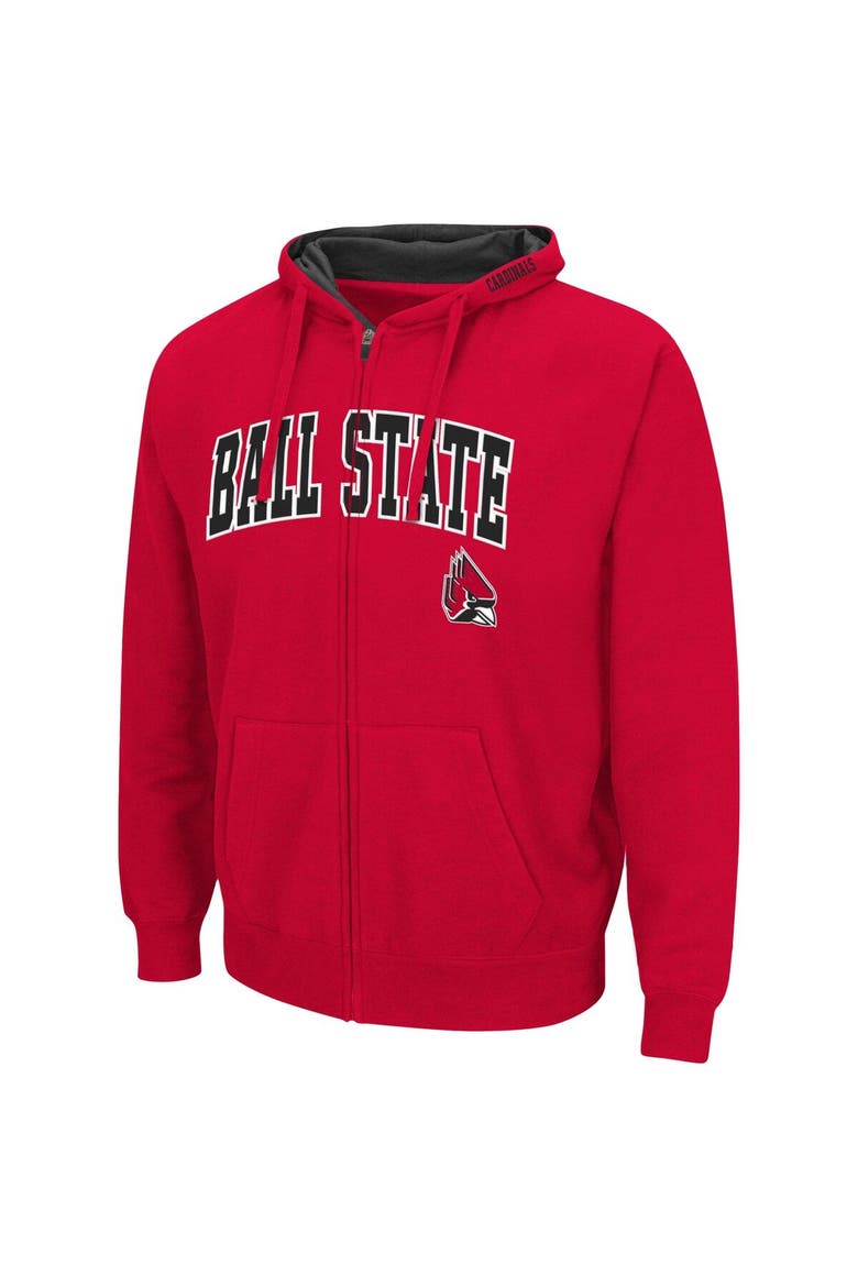 Men's Colosseum Cardinal Ball State Cardinals Arch & Logo 3.0 Full-Zip Hoodie, Alternate, color, Cardinal