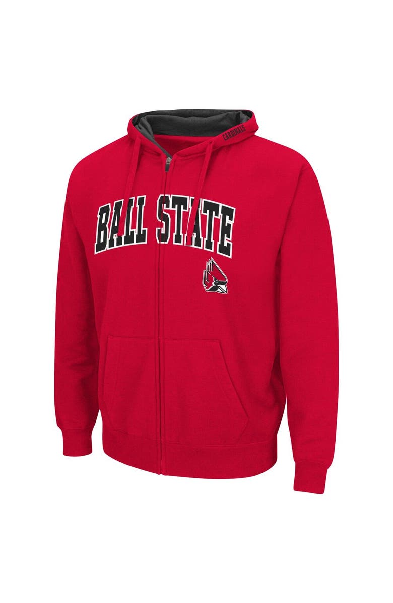 COLOSSEUM Men's Colosseum Cardinal Ball State Cardinals Arch & Logo 3.0 Full-Zip Hoodie, Alternate, color, Cardinal