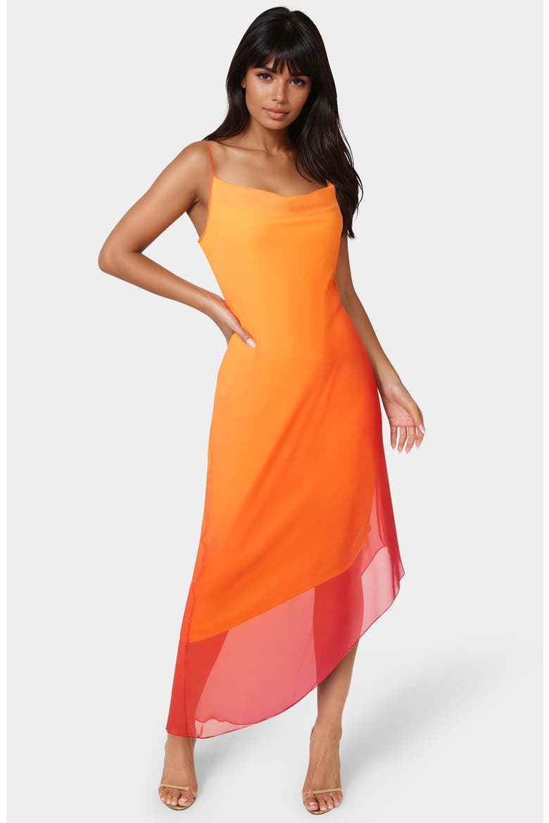 Ombré Chiffon Asymmetric Slipdress, Alternate, color, ORANGE FUSION