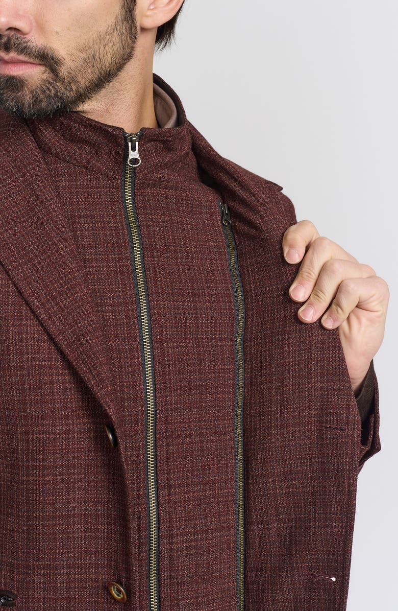 FLYNT Burgundy Plaid Stretch Wool Hybrid Sport Coat with Removable Bib, Alternate, color, Burgundy