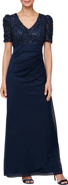 Alex Evenings Embellished Short Sleeve Empire Waist Gown