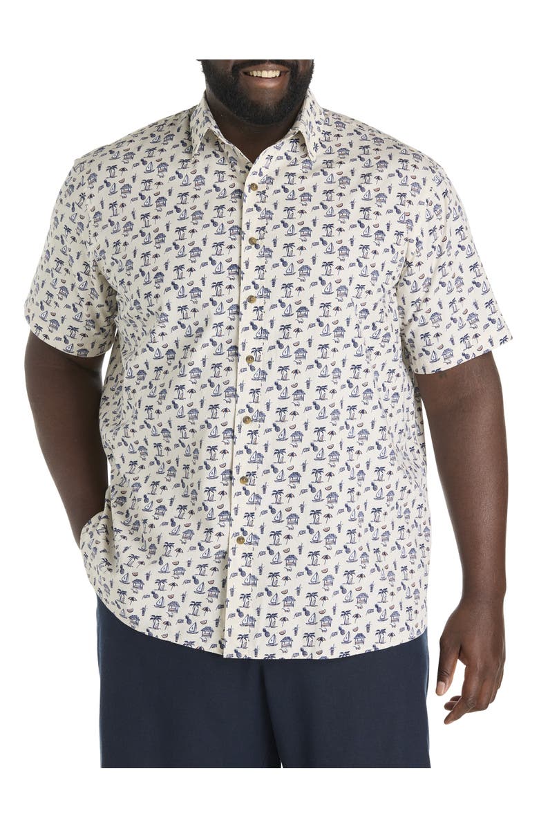 Oak Hill by DXL Big & Tall  Tropical Drink Sport Shirt, Main, color, Sea Salt