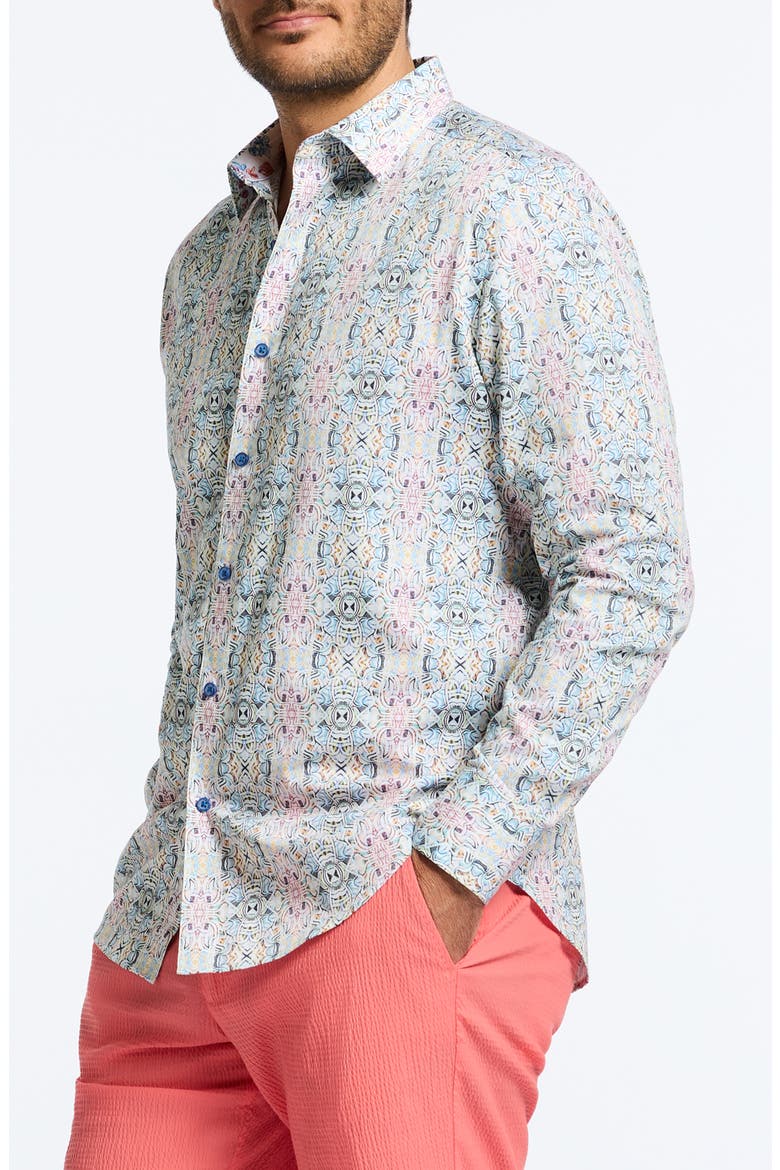 Gomera Tapestry Print Stretch Cotton Button-Up Shirt, Alternate, color, IVORY MULTI