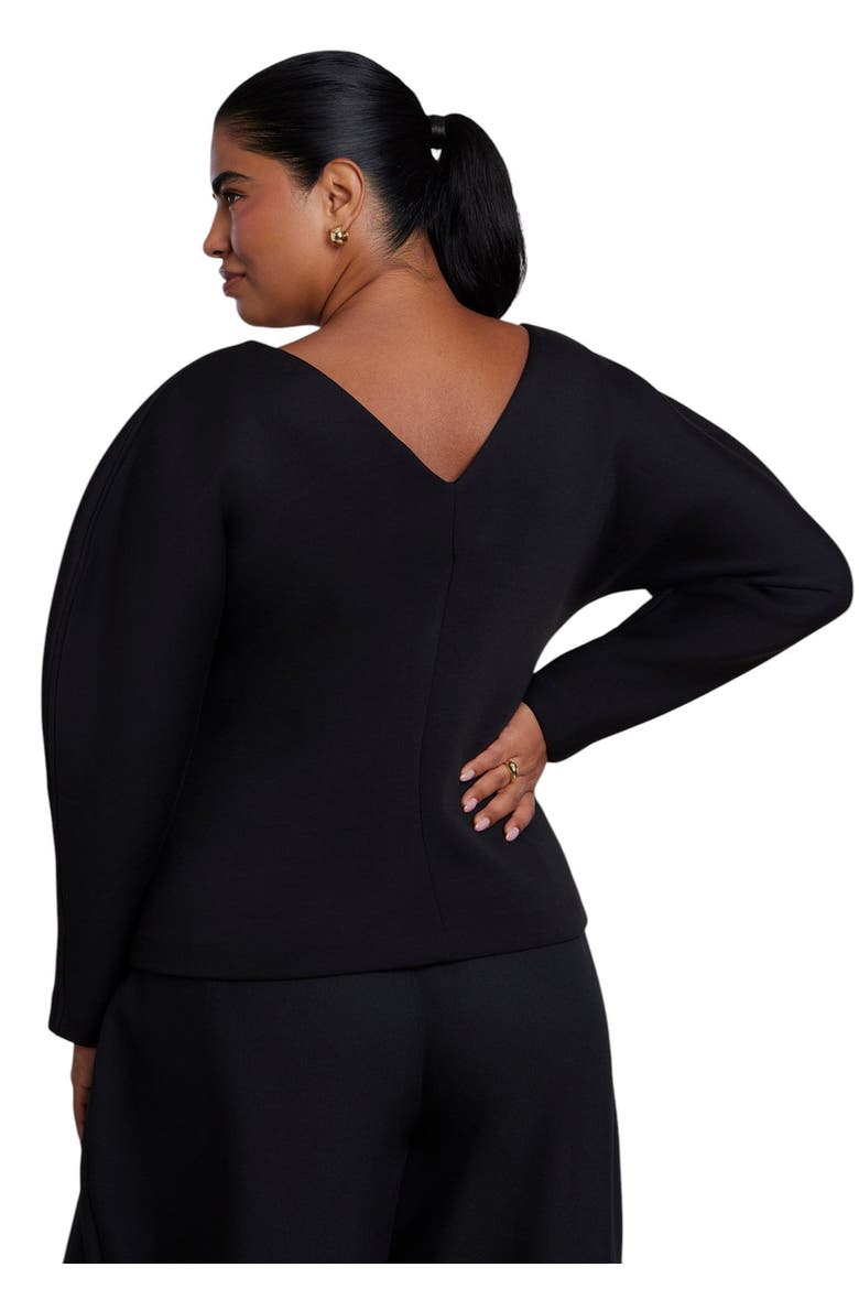 Round Sleeve V Neck Top, Alternate, color, BLACK ONYX