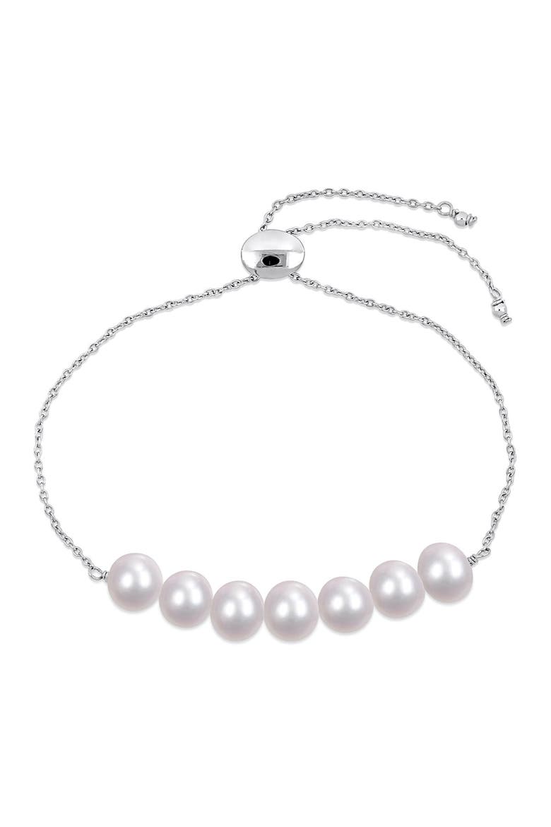 Sterling Silver 7.5-8mm Freshwater Cultured Pearl Adjustable Bracelet, Main, color, WHITE