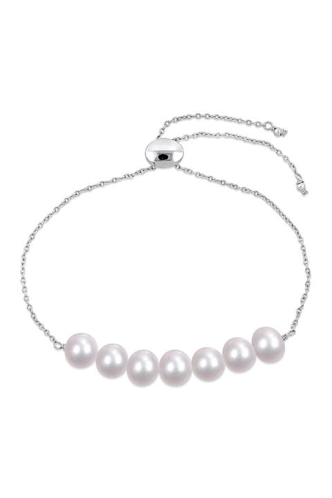 Sterling Silver 7.5-8mm Freshwater Cultured Pearl Adjustable Bracelet