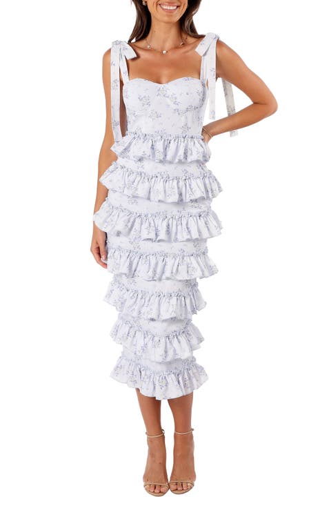 Marina Floral Tiered Ruffle Midi Dress