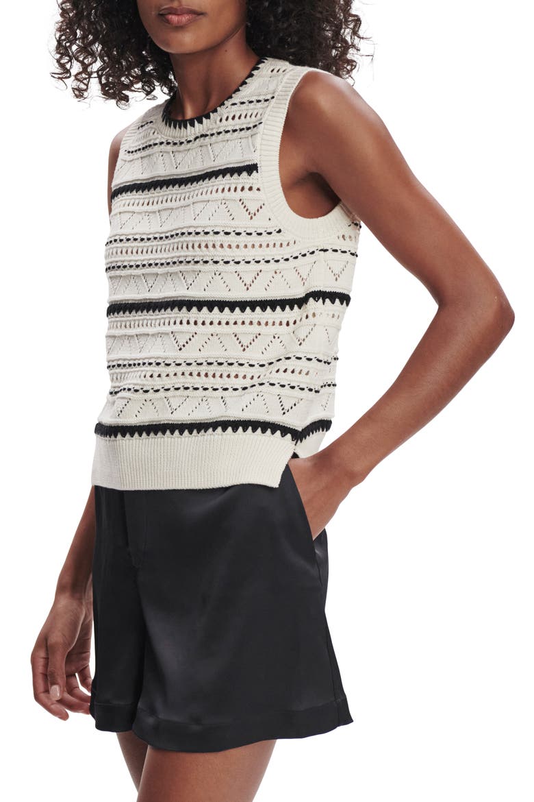 Athena Pointelle Stitch Cotton Sweater Vest, Alternate, color, EGRET