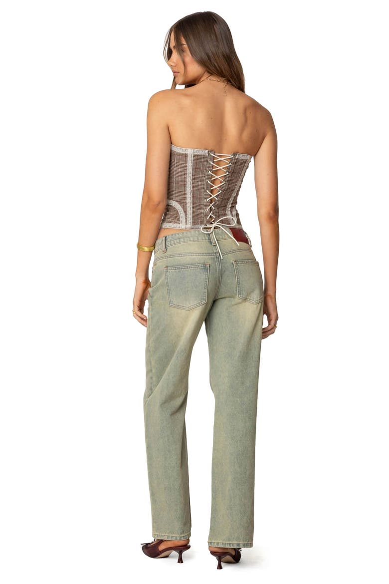 Jaiden Plaid Strpless Corset Top, Alternate, color, BROWN