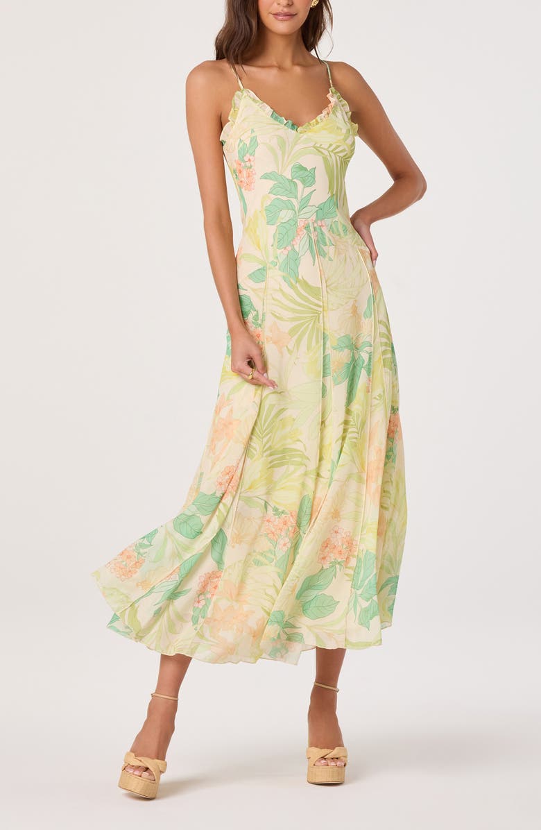 ASTR the Label Hana Floral Print A-Line Dress, Main, color, Green Peach Tropical