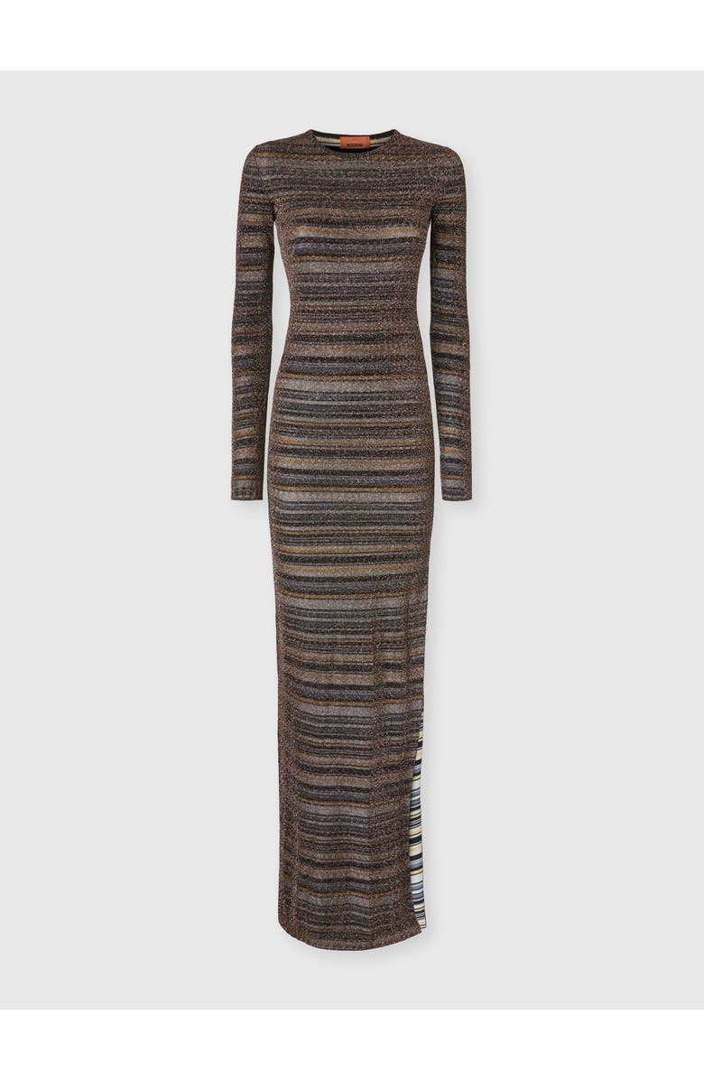 Missoni Striped Viscose Lamé Gown With Slit, Main, color, Green& Brown