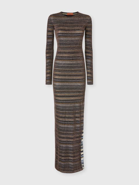 Striped Viscose Lamé Gown With Slit