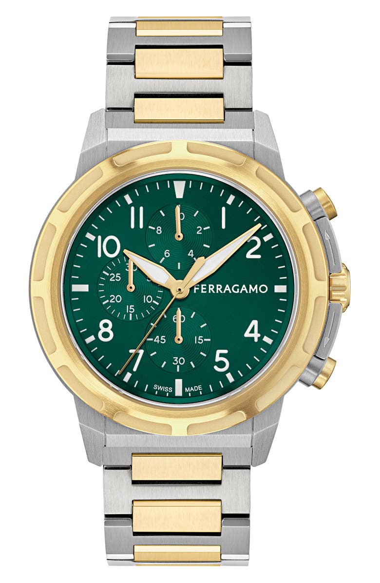 FERRAGAMO Sport Chronograph Bracelet Watch, 44mm, Main, color, Two Tone