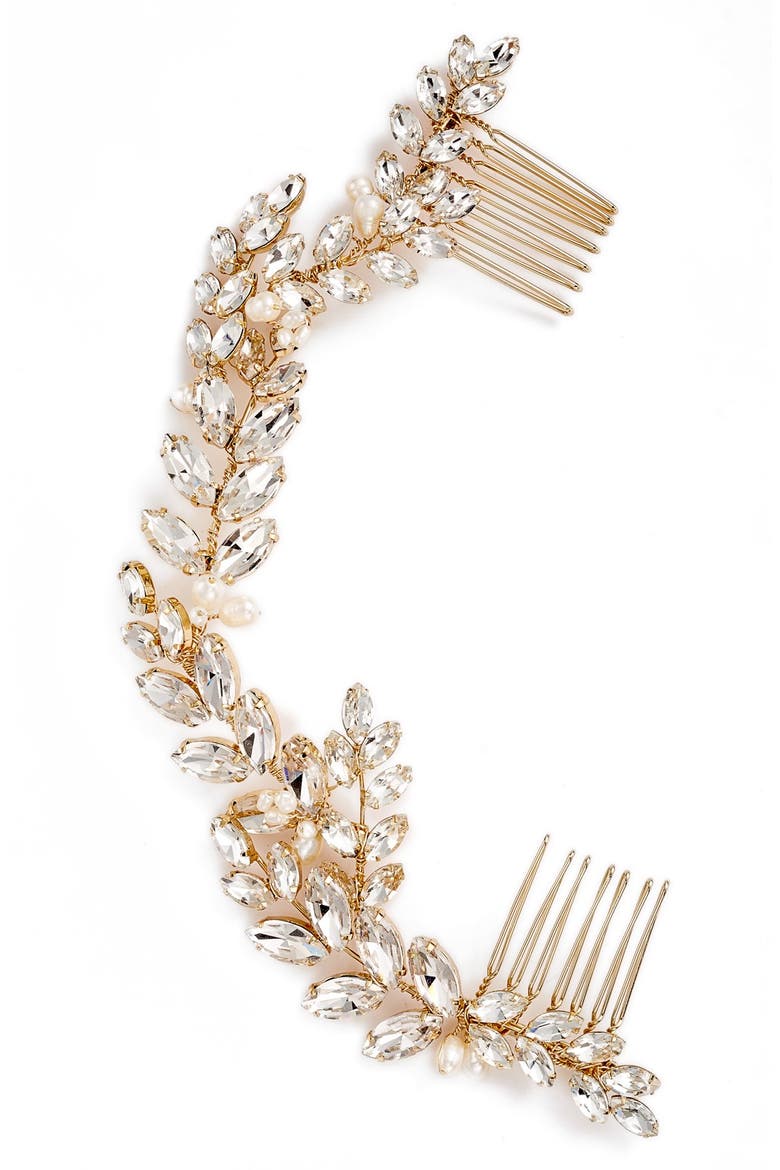 Abrielle Crystal & Pearl Headpiece, Alternate, color, GOLD