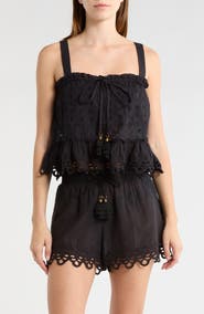 Ramy Brook Amina Tiered Cotton Eyelet Cover-Up Shirt