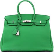 Pre-Owned Hermes Birkin Handbag Green Togo with Palladium Hardware 35