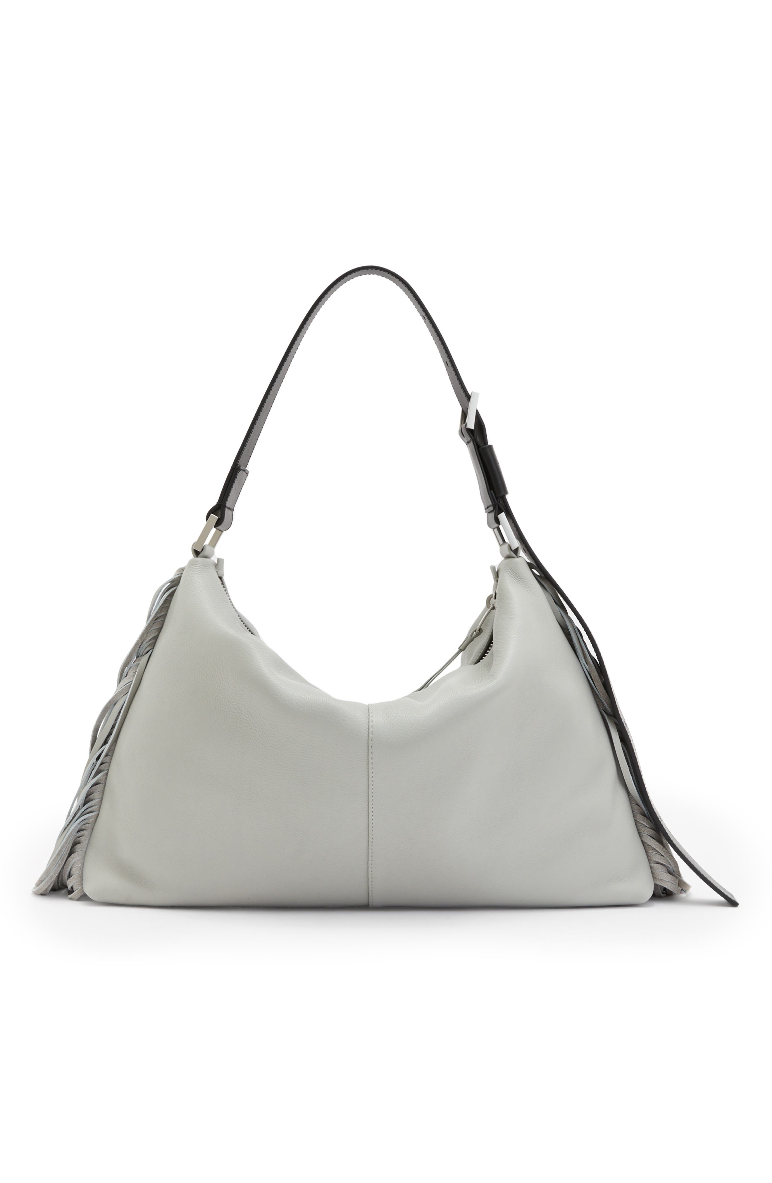 AllSaints Edbury Fringe Leather Shoulder Bag, Alternate, color, 