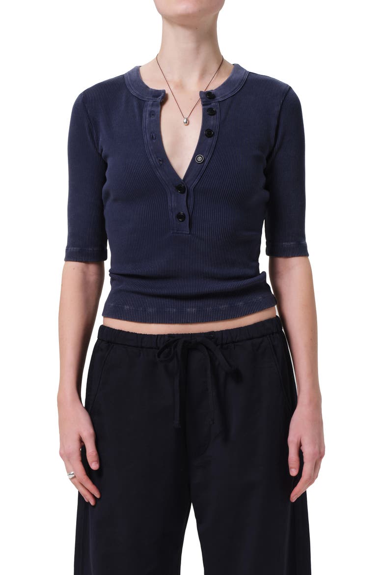 Nali Mineral Wash Elbow Sleeve Henley, Main, color, MINERAL NAVY