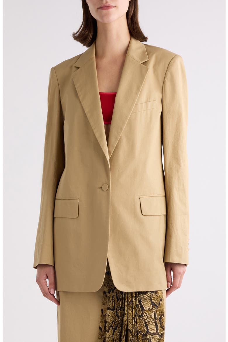 One-Button Cotton Twill Blazer, Main, color, BEIGE