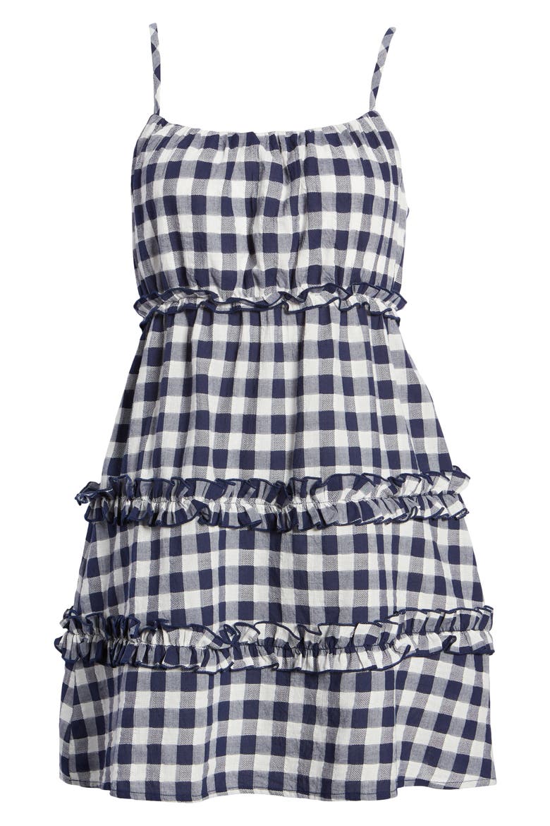 Gingham Ruffle Tier Minidress, Alternate, color, OFF WHITE/ NAVY