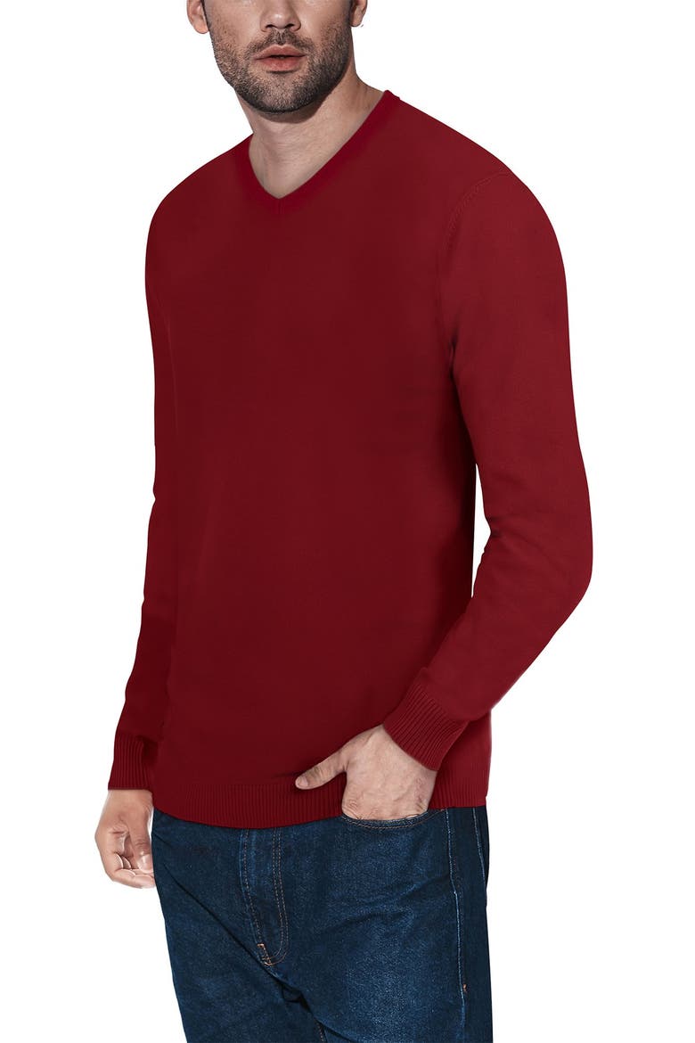 V-Neck Rib Knit Sweater, Alternate, color, OXBLOOD