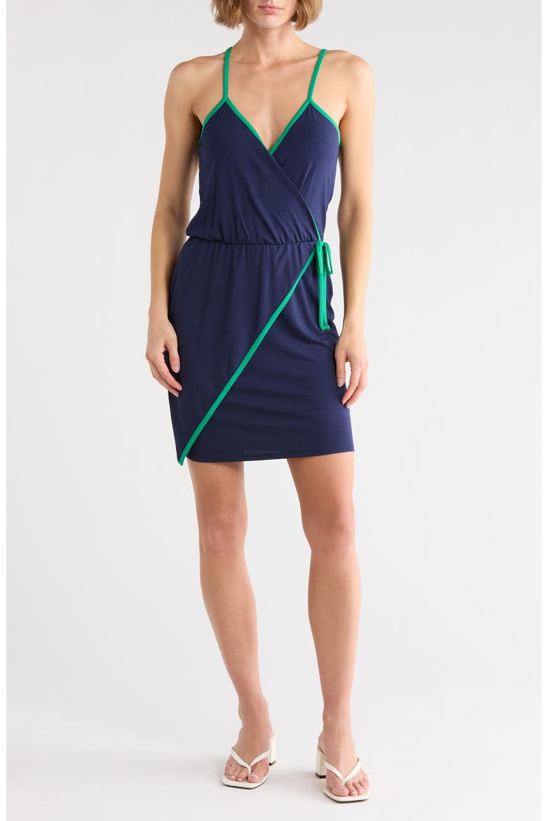 Faux Wrap Sleeveless Dress, Main, color, NAVY/ KELLY