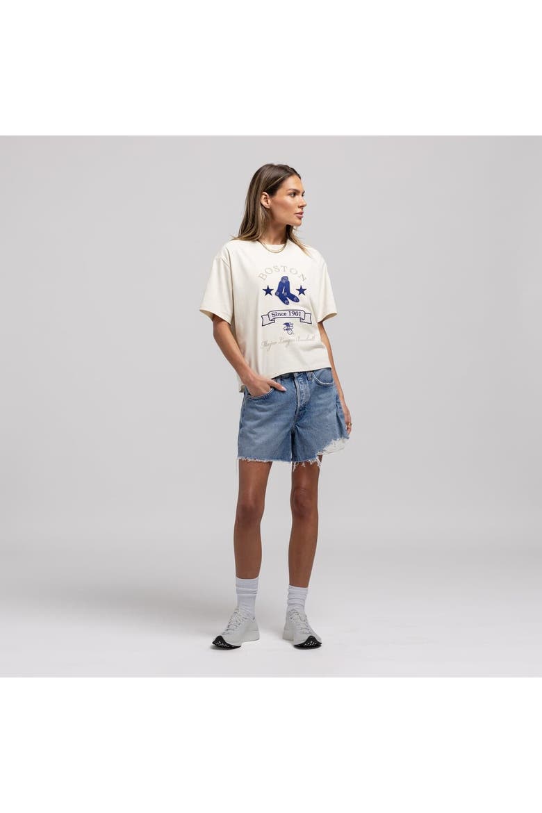 Women's Mitchell & Ness  Cream Boston Red Sox Cooperstown Yacht Rock Boxy Cropped T-Shirt, Main, color, Cream