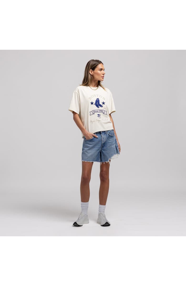 Mitchell & Ness Women's Mitchell & Ness  Cream Boston Red Sox Cooperstown Yacht Rock Boxy Cropped T-Shirt, Main, color, Cream
