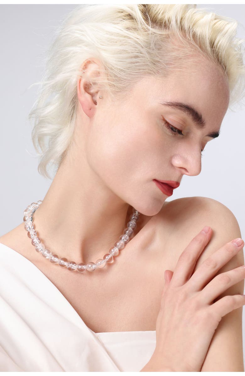 Classicharms Frostnova Azeztulite Clear Phantom Crystal Sphere Necklace-12mm, Alternate, color, Gold