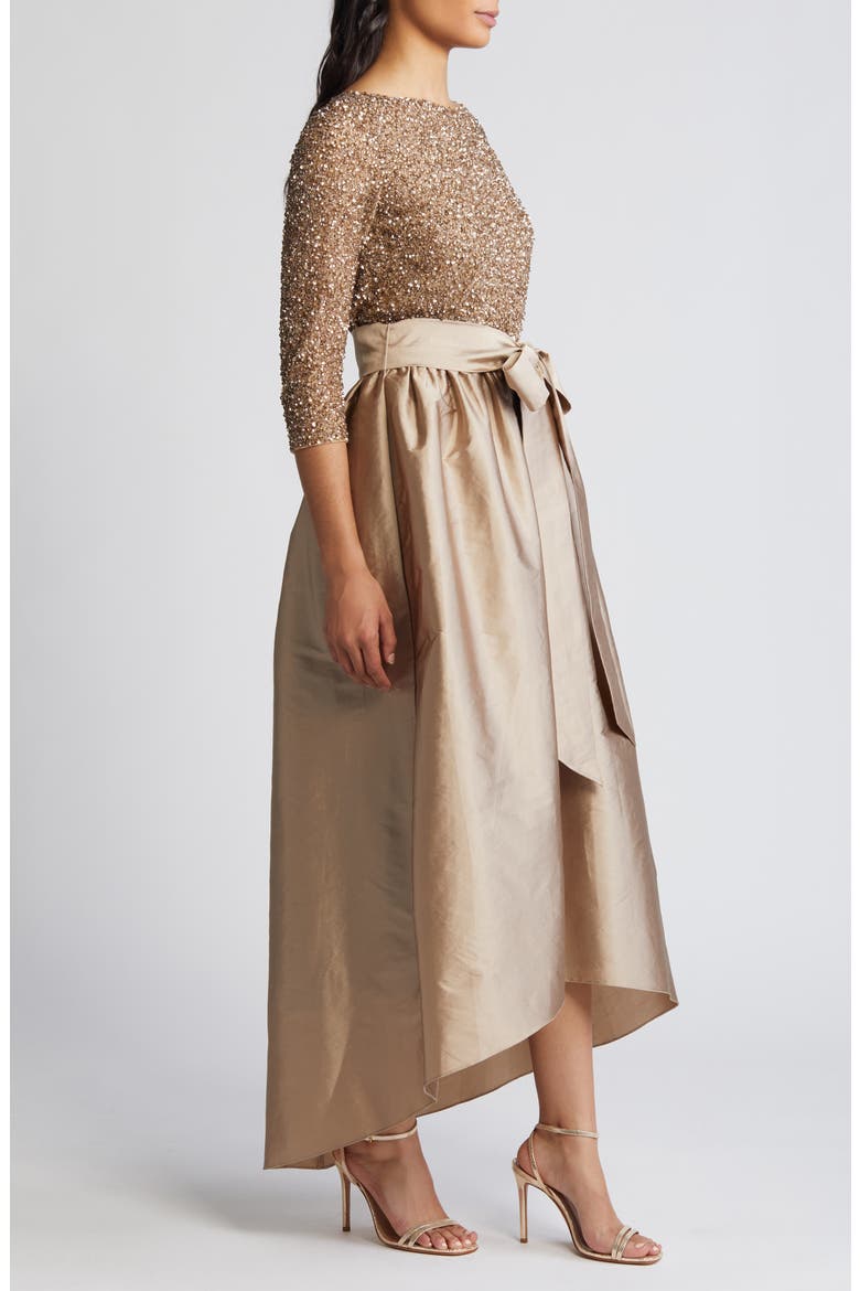 Beaded Bodice Taffeta A-Line Gown, Alternate, color, LIGHT MOCHA