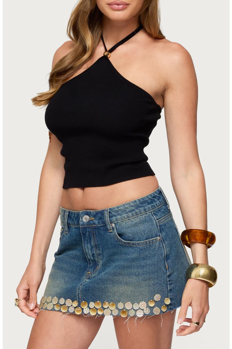 Hollis Crop Cotton Blend Halter Top, Alternate, color, BLACK