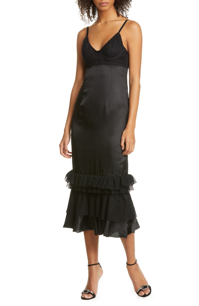 Brock Collection Ruffle Hem Bustier Midi Dress, Main, color,