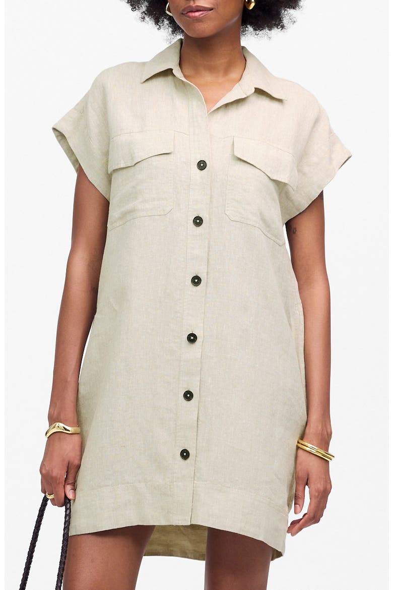 Short Sleeve Linen Utility Mini Shirtdress, Main, color, OAT COLOR LINEN