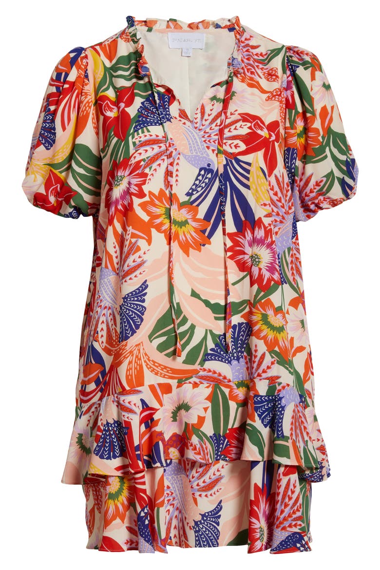 Hatley Floral Split Neck Minidress, Alternate, color, BLUE/ PINK/ CREAM