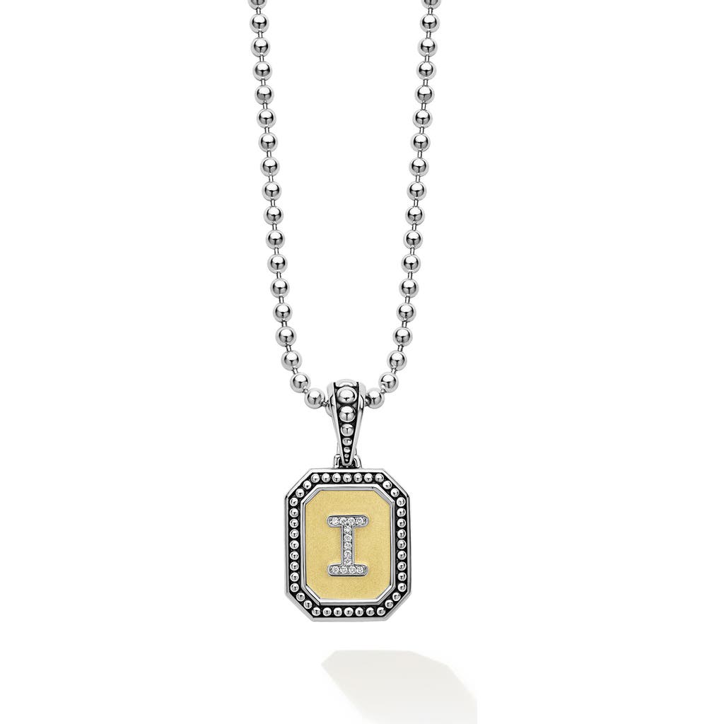 Lagos Signature Caviar Diamond Initial Pendant Necklace In Two-tone I
