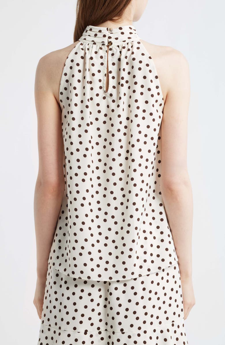 Anne Klein Shirred Neck Sleeveless Top, Alternate, color, White Dove/ Dark Chocolate