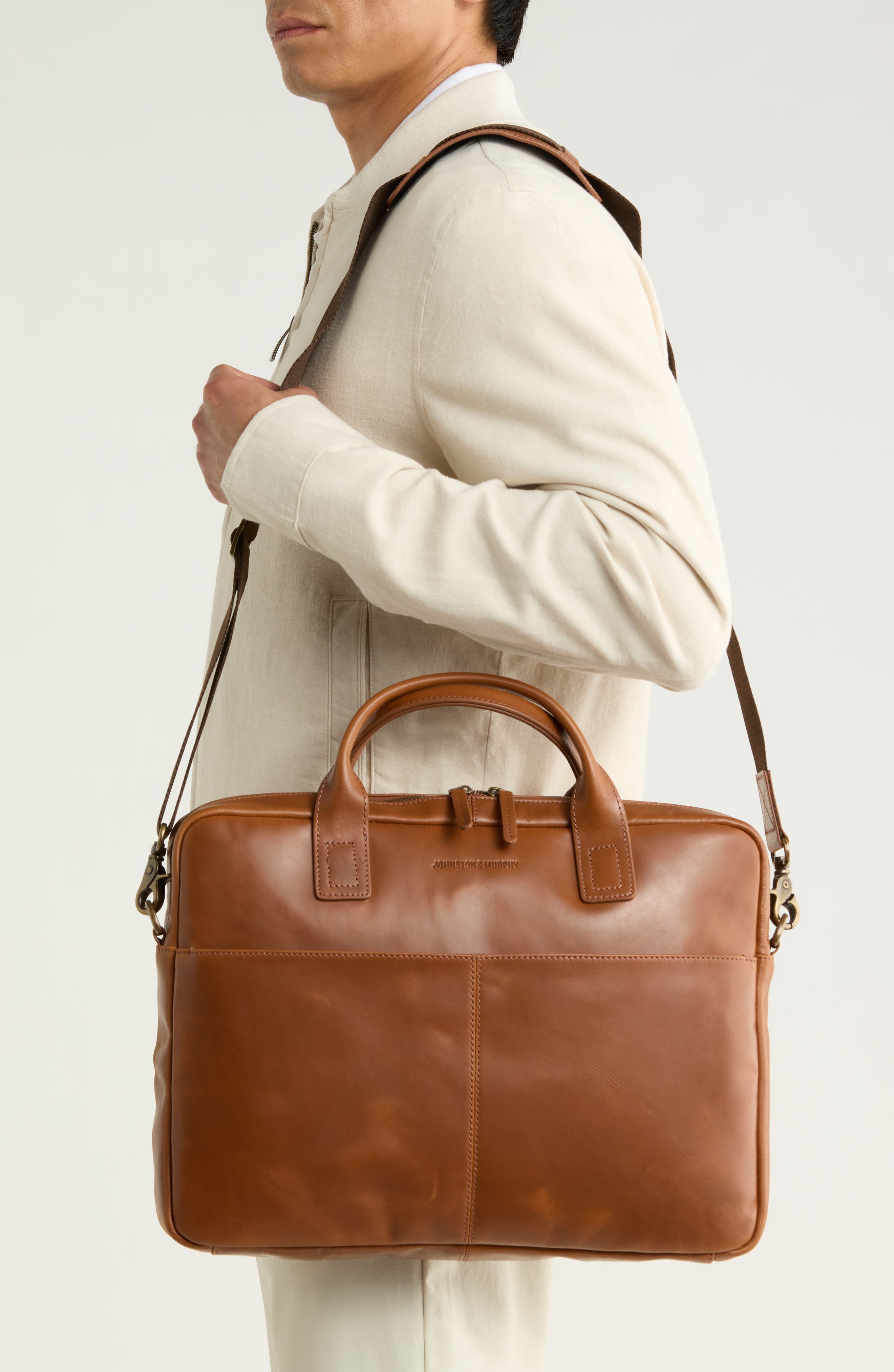 Johnston & Murphy Hunter Glaze Briefcase, Alternate, color, Tan