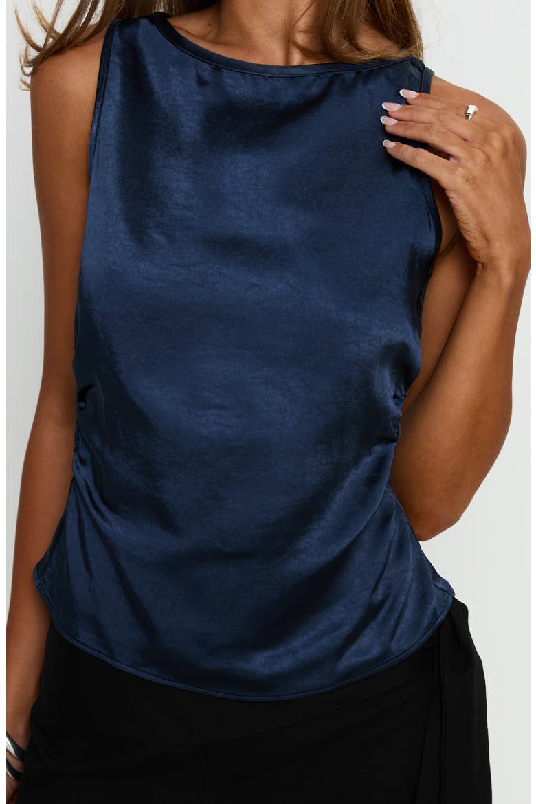 Jennisa Backless Satin Top, Alternate, color, NAVY