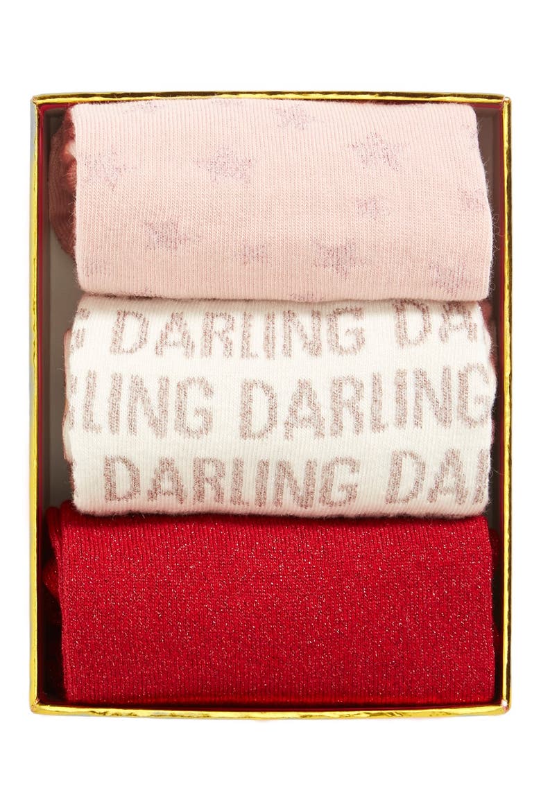 'day' boxed socks, Main, color, ASSORTED RED