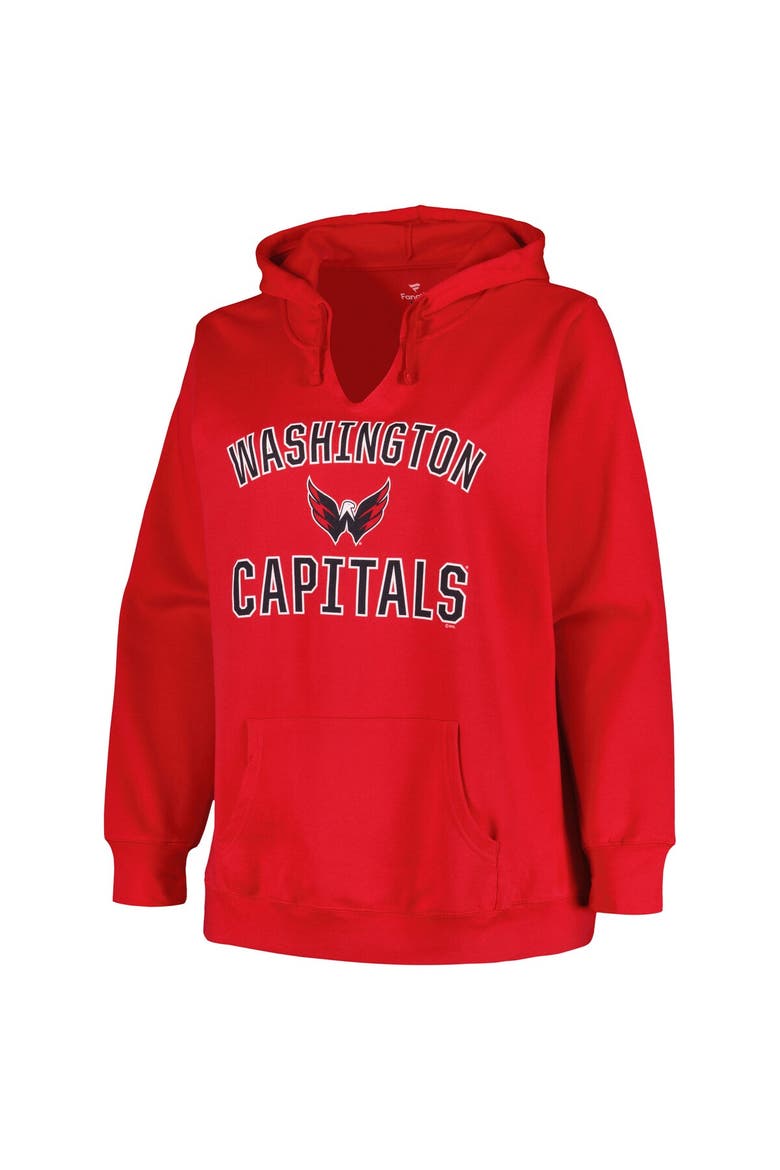 Women's Profile Red Washington Capitals Plus Size Arch Over Logo Pullover Hoodie, Alternate, color, Red